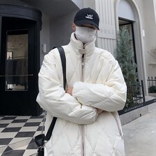 菱形格立领保暖棉衣男冬季加厚简约宽松情侣棉服1001-1-MY906-P85，男装棉衣，星座1001-1