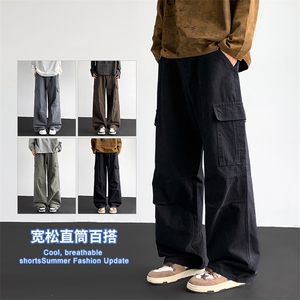 2025秋冬新款休闲男裤宽松直筒百搭水洗简约裤子拼接潮9281-P50图片