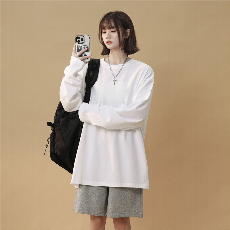 2025春秋新款大码平口230高克重纯棉长袖T恤打底衫A158-T222-P18，男装T恤，电商A158