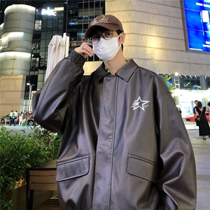 特批港风夜景时尚五角星印花翻领皮夹克 A247-TPF452 特批85图片