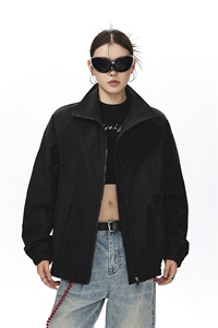 美式罗纹拼接袖子褶皱大码M-5XL教练夹克女JK78056P69控105图片