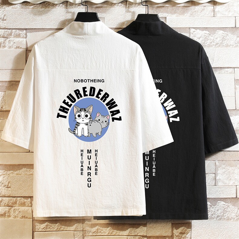 HF59160-P40风汉服男开衫外套七分袖道袍砖墙挂拍,男装民族服装,电商A040A