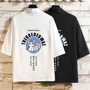 HF59160-P40风汉服男开衫外套七分袖道袍 砖墙挂拍图片