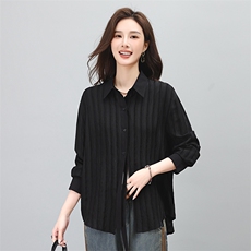 时尚百搭黑色条纹长袖衬衫女宽松显瘦气质上衣春秋季新款女装，女装衬衫，叶笙衣