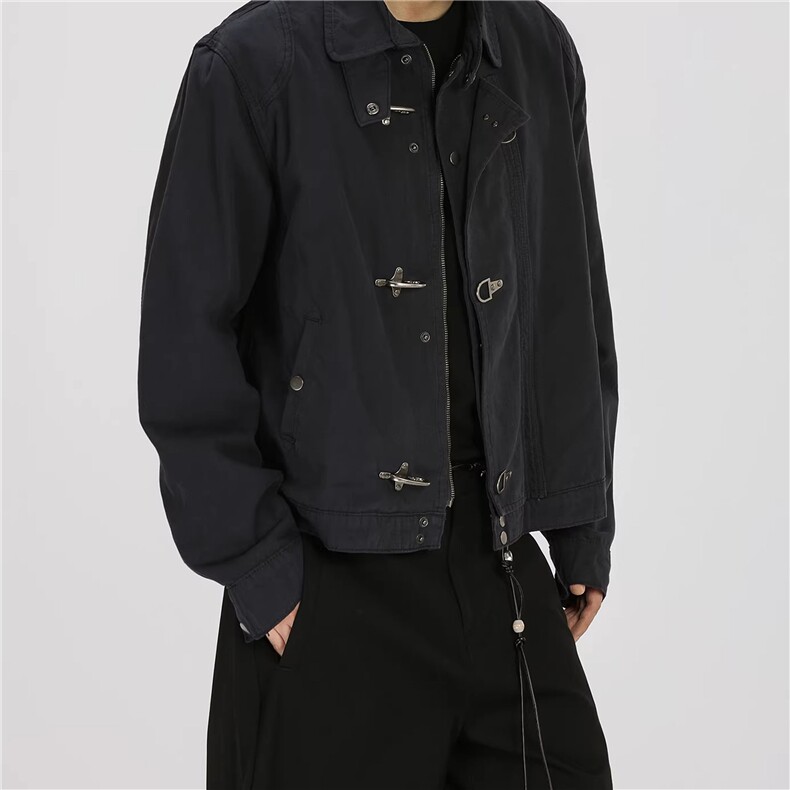 JK727-尺码M-3XL-P90-现货！解构拼接飞机扣夹克复古做旧短款外套,男装夹克,星座1811B