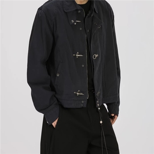 JK727-尺码M-3XL-P90-现货！解构拼接飞机扣夹克复古做旧短款外套图片