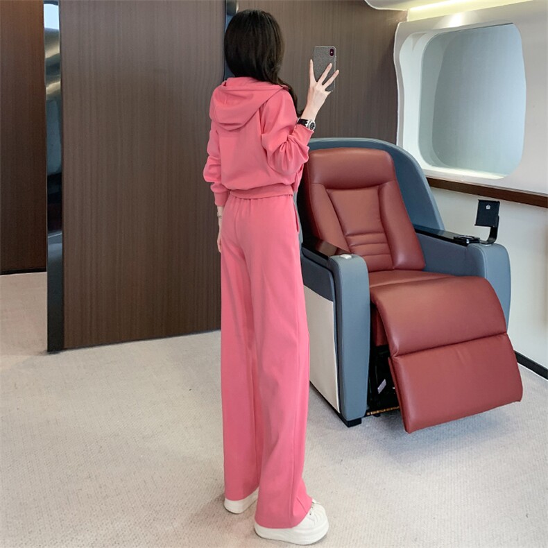 女秋季多巴胺穿搭时尚玫红色卫衣套装,女装套装/套裙,江南