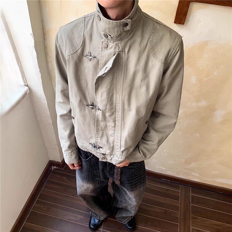 美式复古水洗飞机扣立领夹克男女外套工装风时尚休闲潮流ZJ46P87,男装夹克,星座1112-1