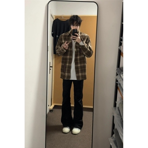 【网图】棕色格子贴布衬衫男长袖美式复古设计感衬衣C49WW-特P55图片