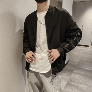 社会风秋纯色棒球领拉链宽松薄款夹克上衣B297-152-P105控138图片