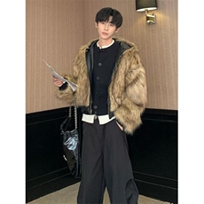 仿狐狸男士冬季加厚皮草时尚大衣皮毛一体外套保暖M812，男装棉衣，星座1116A（原606A-3）