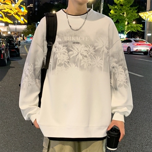 假两件卫衣男款春秋季青少年椰子树印花潮牌宽松大码重磅无帽外套图片