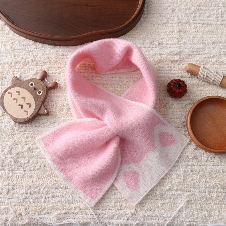 2025年秋季新款儿童小猫提花针织羊绒围巾时尚休闲保暖百搭，围巾，联起羊绒