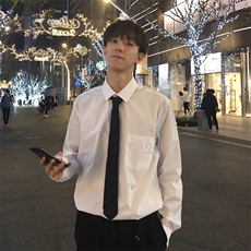 网图白色长袖衬衫炸街纯色衬衣送领带情侣dk制服A025-GC11021-P28，男装衬衫，电商A025