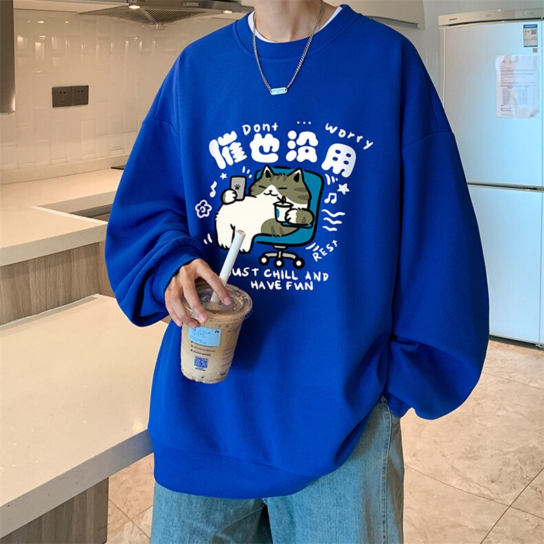 5XL华夫格卫衣男大码胖子圆领长袖t恤HW76403-P30加绒款-P40,男装T恤,电商A040