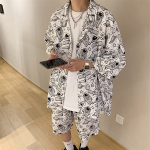 特P45控88-夏装冰丝短袖衬衫短裤休闲套装男生沙滩裤两件套XTZ226图片