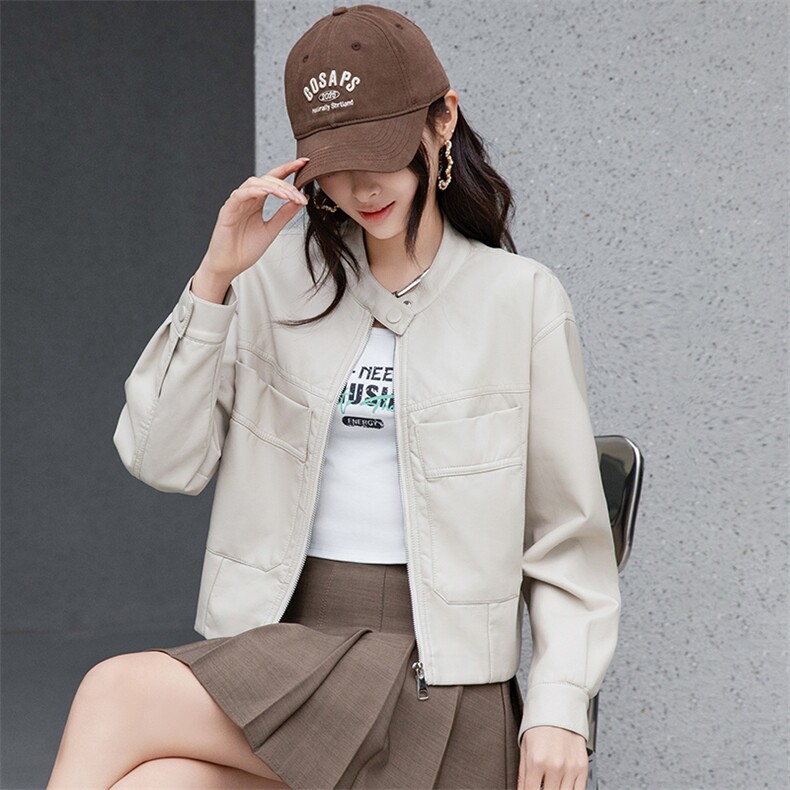 2025春季新款韩版显瘦大口袋机车皮衣女蛋白皮短款夹克外套上衣潮,女装皮衣,潮流依族