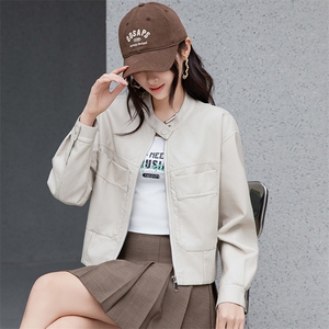 2025春季新款韩版显瘦大口袋机车皮衣女蛋白皮短款夹克外套上衣潮图片
