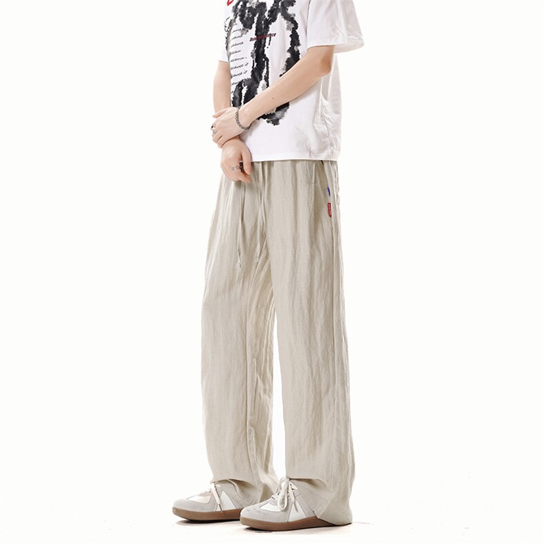 3015#-P45肌理感亚麻冰丝休闲裤男女夏季宽松速干直筒阔腿长裤,男装休闲裤,电商A178