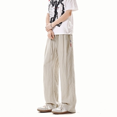 3015#-P45肌理感亚麻冰丝休闲裤男女夏季宽松速干直筒阔腿长裤，男装休闲裤，电商A178