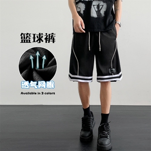 特批P28无差价夏季网眼透气篮球裤条纹开叉休闲五分短裤男DK1881