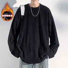 薄款改加绒冬新银狐绒毛边卫衣男加厚时尚宽松上衣W334J加绒-P65，男装T恤，电商A001-1