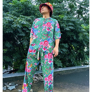 TZ340男士夏秋风大花套装大码宽松凉爽透气个性外套可作睡衣图片