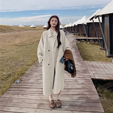 韩系高级感橘色双面毛呢大衣女2025冬新款小个子宽松气质保暖外套，女装双面呢大衣，艾米莉亚