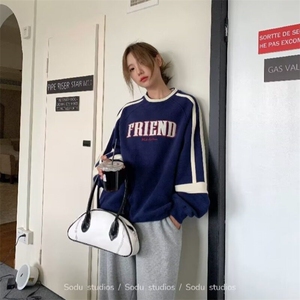 日系潮牌街头宽松插肩长袖情侣卫衣潮流复古校园套头上衣男女图片