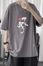 T113P20短句风潮流汉字印花港风休闲百搭加大码情侣学生T恤夏，男装T恤，电商A026-1