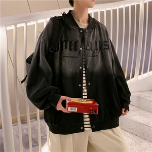 美式复古水洗做旧渐变棒球服高街男潮外套秋冬新款情侣百搭夹克男图片