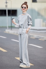 一字肩卫衣卫裤两件套女春季2025独特漂亮超火韩系休闲蕾丝一整套，女装套装/套裙，意芙