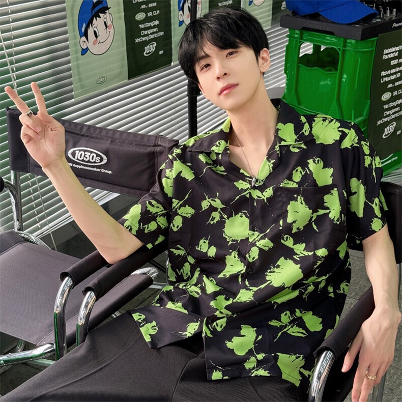 （自家图）夏季衬衫薄款防晒痞帅高级感水墨画印花衬衣9012-p39，男装防晒衣，星座910-5