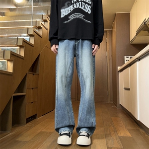 男生宽松阔腿复古水洗牛仔裤子百搭美式高街潮牌喇叭裤J8092-P50图片