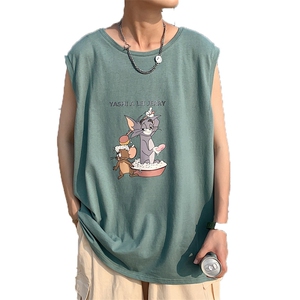 ！港风2023夏季无袖背心男加肥加大码宽松短袖T恤男BX256-P20图片