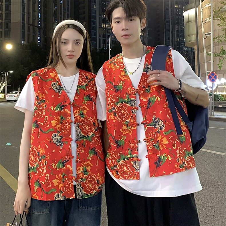 RM1情侣大花马甲双层团队服喜庆婚礼服M-5XL大码,男装背心/马甲,星座115A(原星座507）