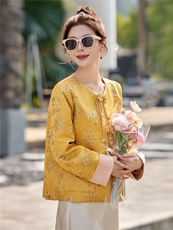 现货宋锦招财马上有钱花之寓意提花巨好看百搭新中式春秋女外套，女装短外套，木橙西子