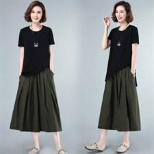 2022年夏季新款潮韩版休闲套装女气质两件套装短袖连衣裙女中长款，女装套装/套裙，简韵佳