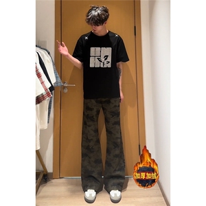 美式复古迷彩牛仔裤男直筒显工装裤513CK1607常规P37加绒P45图片