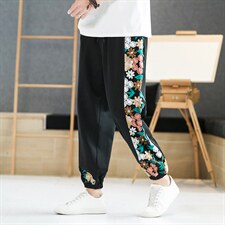 风冰丝潮刺绣男休闲裤宽松束脚运动裤休闲长裤019-p70，男装休闲裤，星座816-2（原B366-1）