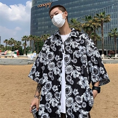 短袖男款夏季衬衫美式复古痞帅高级感夏威夷衬衫C2213P30，男装衬衫，星座1116-2