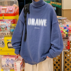 海报风冬季新款港风宽松高领男女针织毛衣M6914P65控78加绒75