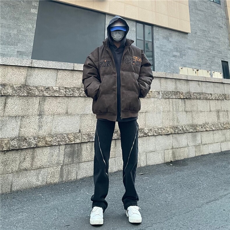 复古美式街头PU皮棉服男女oversize外套情侣棉衣上衣MF300-P106,男装棉衣,星座412-3