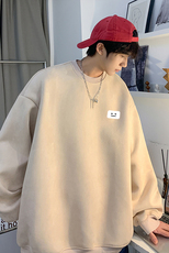 抖音品质麂皮绒笑脸小标简约宽松圆领卫衣JK23341特批36控59，男装卫衣，星座605(原A050)