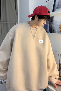 抖音品质麂皮绒笑脸小标简约宽松圆领卫衣JK23341特批36控59图片