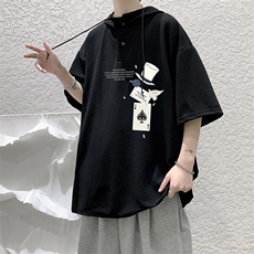 LD54373-P45NASA连帽短袖t恤男大码胖子带帽五分袖中袖，男装T恤，电商A040