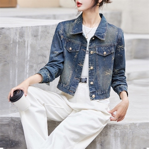 早秋新款牛仔外套女2024休闲韩版时尚刺绣蝴蝶结烫钻洋气百搭上衣图片