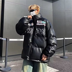 机车pu皮面棉服外套男女款美式复古保暖面包服棉袄冬季K2602/P80，男装棉衣，星座506