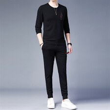 2023秋季新款中年男休闲运动套装潮流圆领两件套时尚百搭卫衣套装，男装休闲套装，电商B212（原钱塘6029）