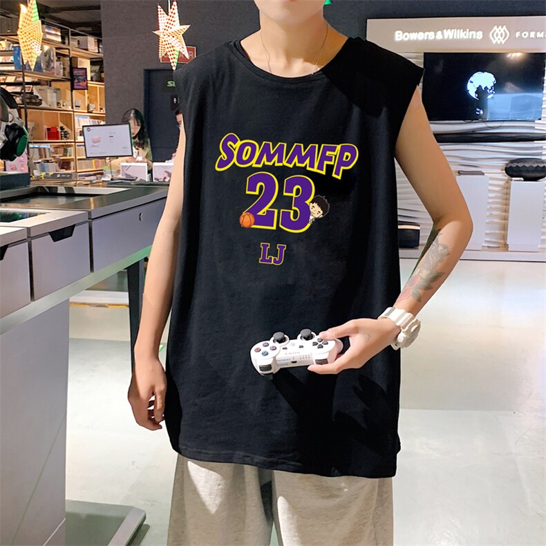 ！港风2023夏季无袖背心男加肥加大码宽松短袖T恤男BX283-P20,男装背心/马甲,电商B371